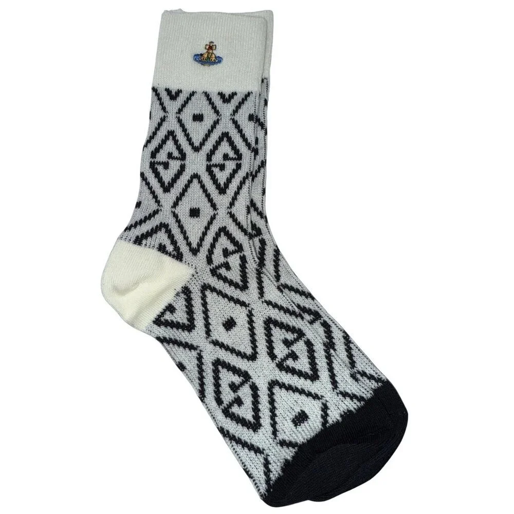 Vivienne Westwood Women's Crew Socks Black Geometric Pattern Medium NEW
